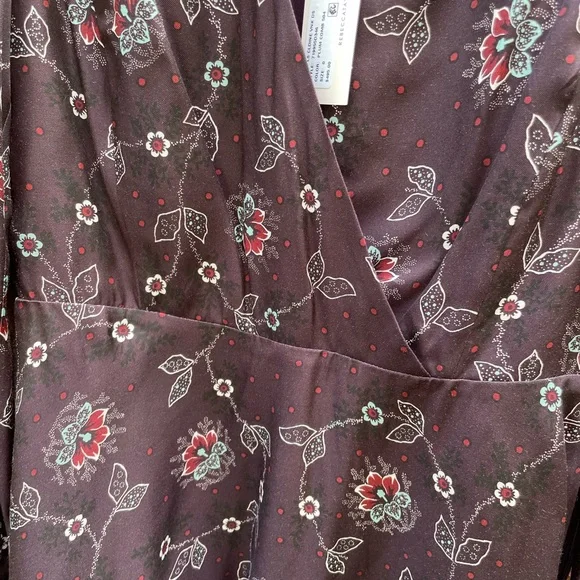 NWT!! Rebecca Taylor Claudine Plum Floral Silk Twill Dress Size 0 - Picture 3 of 7